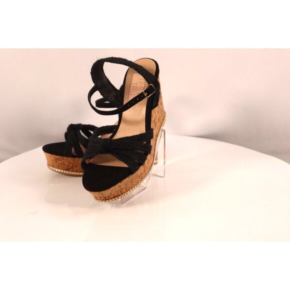 Time & Tru Black Strappy Cork Wedge Sandals Size 8 - Picture 7 of 11